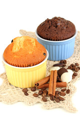 Cupcakes in bowls for baking isolated on white