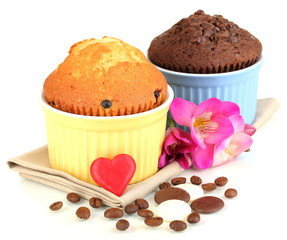 Cupcakes in bowls for baking isolated on white
