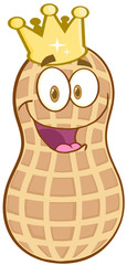 Peanut Cartoon Mascot Character With Golden Crown