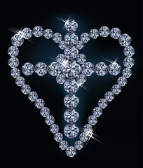 Diamond cross and heart, vector illustration