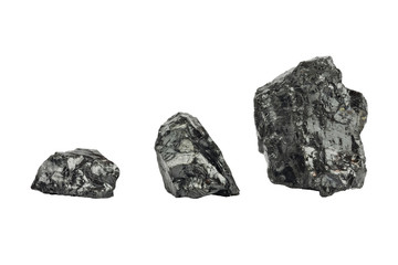Pieces of coal on white background isolated