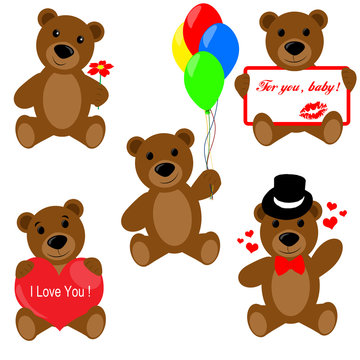 Set of Valentine teddy bears