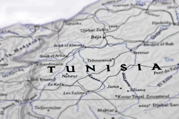 Gordijnen Old paper world map. Tunisia © Oleksandr Tkachenko
