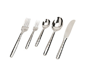 Stainless steel knife forks and spoons isolated on white