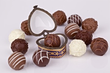 chocolate pralines and box