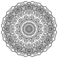 Ornamental lace circle on white background. Floral round