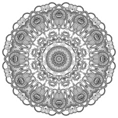 Ornamental lace circle on white background. Floral round