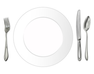 Restaurant business.Plate,knife,spoon,fork.Vector