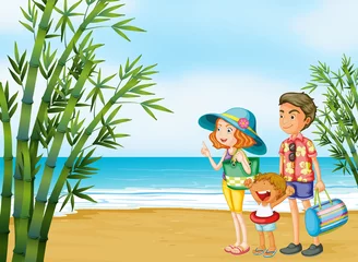Stof per meter Een gelukkig gezin op het strand © GraphicsRF