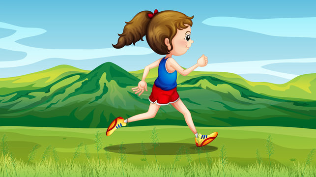A girl jogging near the hills