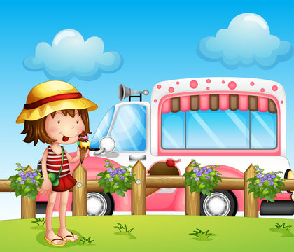 A little girl and the ice cream bus