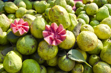 fresh guava fruits in street market Delhi, India