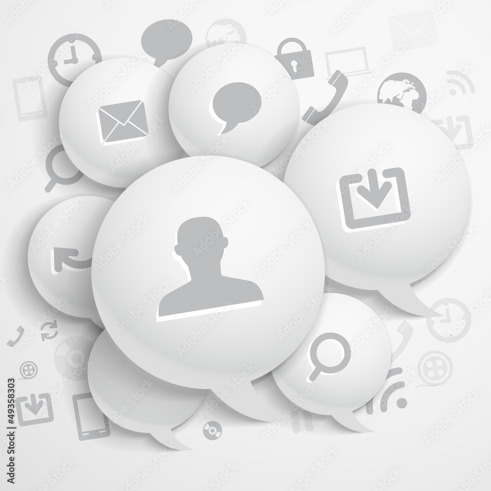 Poster Abstract composition of speech clouds with modern media icons