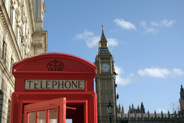 Red telephone kiosk and Big Ben, London
