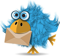 funny  blue bird with envelope