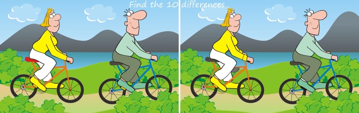 find 10 differences-bicycle, leisure activity, vector illustration