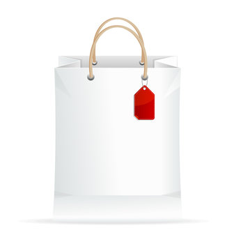 Vector paper white shopping bag isolated on white