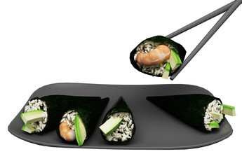 Sushi pieces collection, isolated on white background