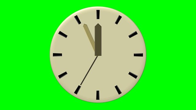 Horloge beige - 5 minutes avant 12h - fond vert