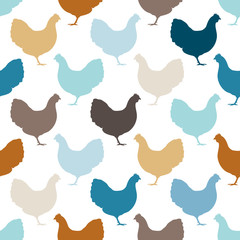 Seamless Pattern Hens Retro