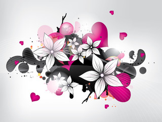 Abstract background with flowers and heart