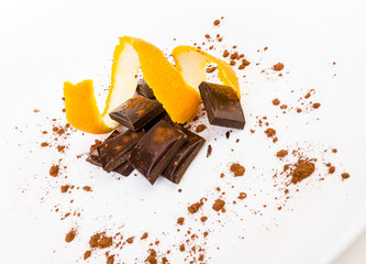 broken dark chocolate with orange peel - 49363170