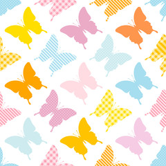 Seamless Pattern Butterflies Stripes/Dots/Check Blue