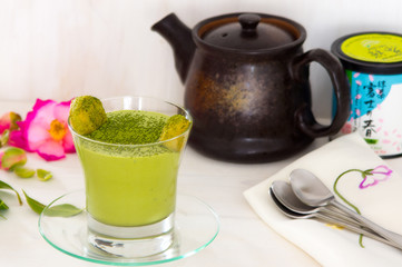 Tiramisu with green matcha tea