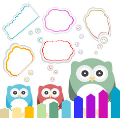 happy owl family with speech bubble