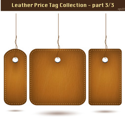 Leather price tag collection 3/3. Isolated on white.