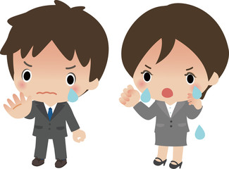 泣きながら抗議する若いスーツの男女