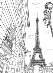 Foto op Canvas Straat in Parijs - schetsillustratie © ZoomTeam