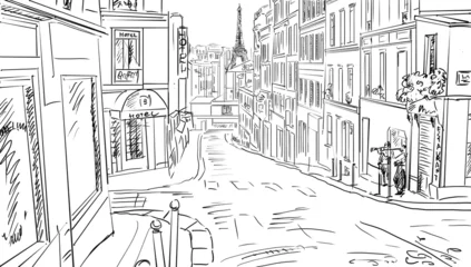 Printed roller blinds Illustration Paris Street in paris -sketch  illustration