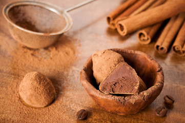 Sweets Chocolate truffles  with cocoa powder