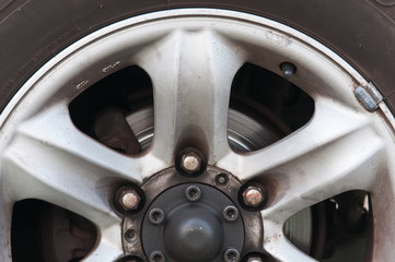close up of an old car wheel
