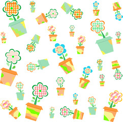 Flowers in pots - seamless pattern