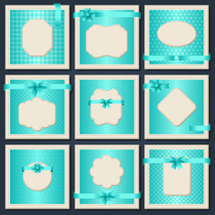 Vintage patterned cards with  gift bows and ribbons.