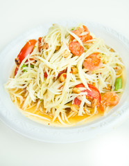 Somtum Thai food and spicy food on a white dish
