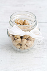 Chickpeas on a wooden background
