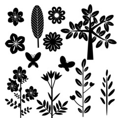 Decorative plants silhouettes collection