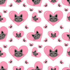 Seamless kitten in the heart background