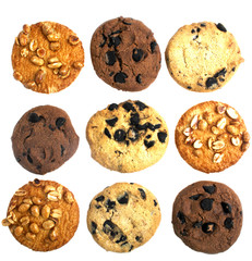 Close-up of delicious chocolate chip cookies and cookies with pe