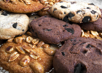 close up view cookies over white background