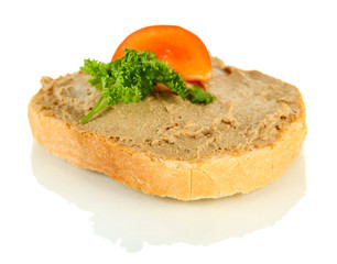 Fresh pate on bread, isolated on white