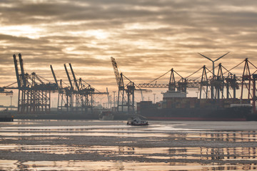 Hamburg  harbor in sunrise