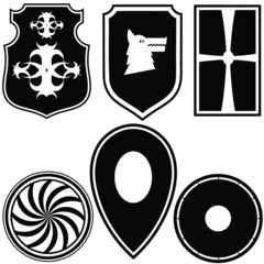 A set of silhouettes of military shields