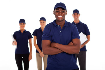 african american technical service worker and team
