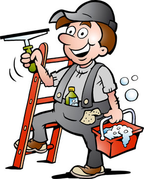 Hand-drawn Vector illustration of an Happy Window Cleaner