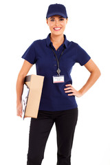 pretty delivery girl half length isolated on white