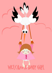 Baby Girl and stork - welcome baby girl